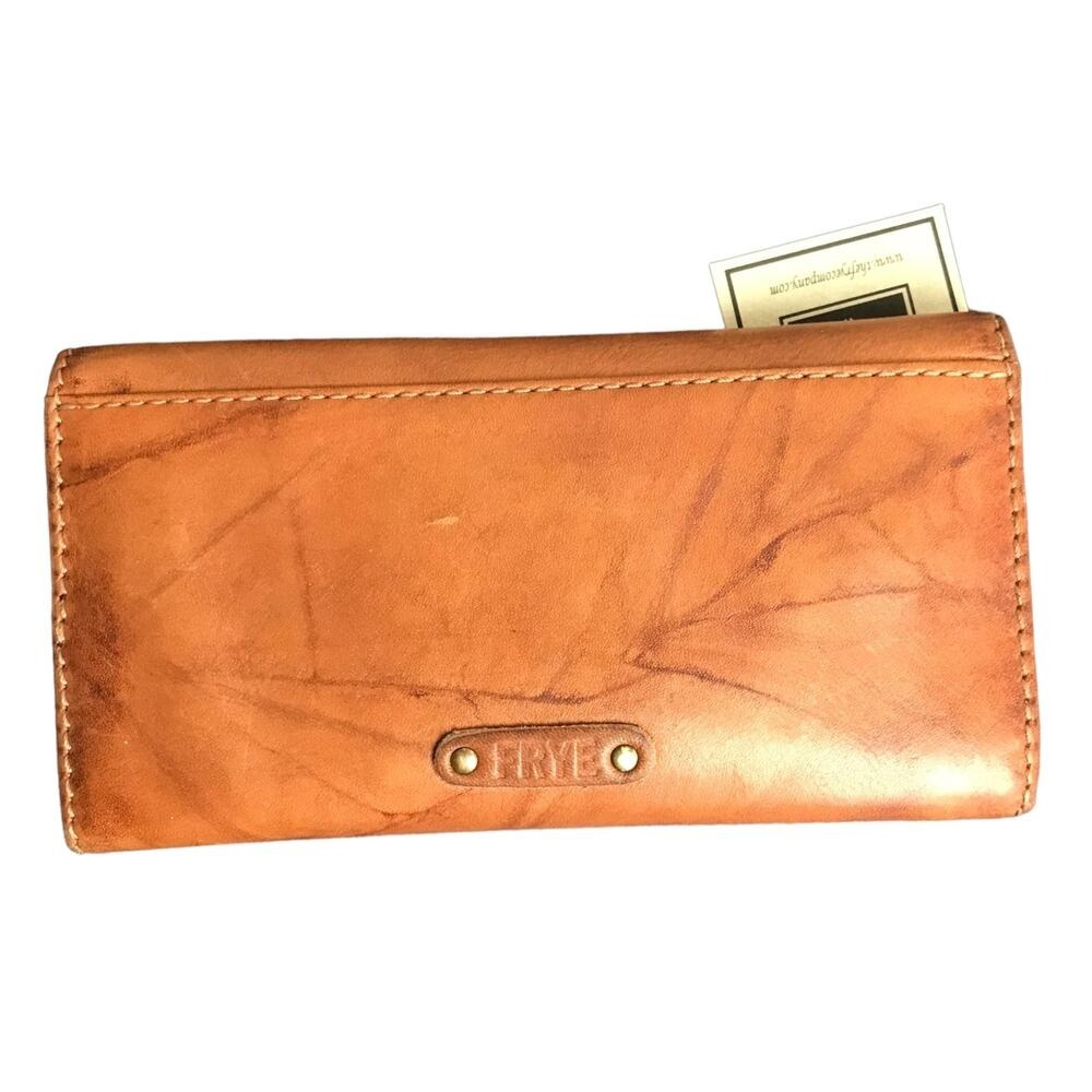 Frye Wallet Women Large Saddle Campus Leather Trifold Distressed 34DB983-SDL - Picture 8 of 9
